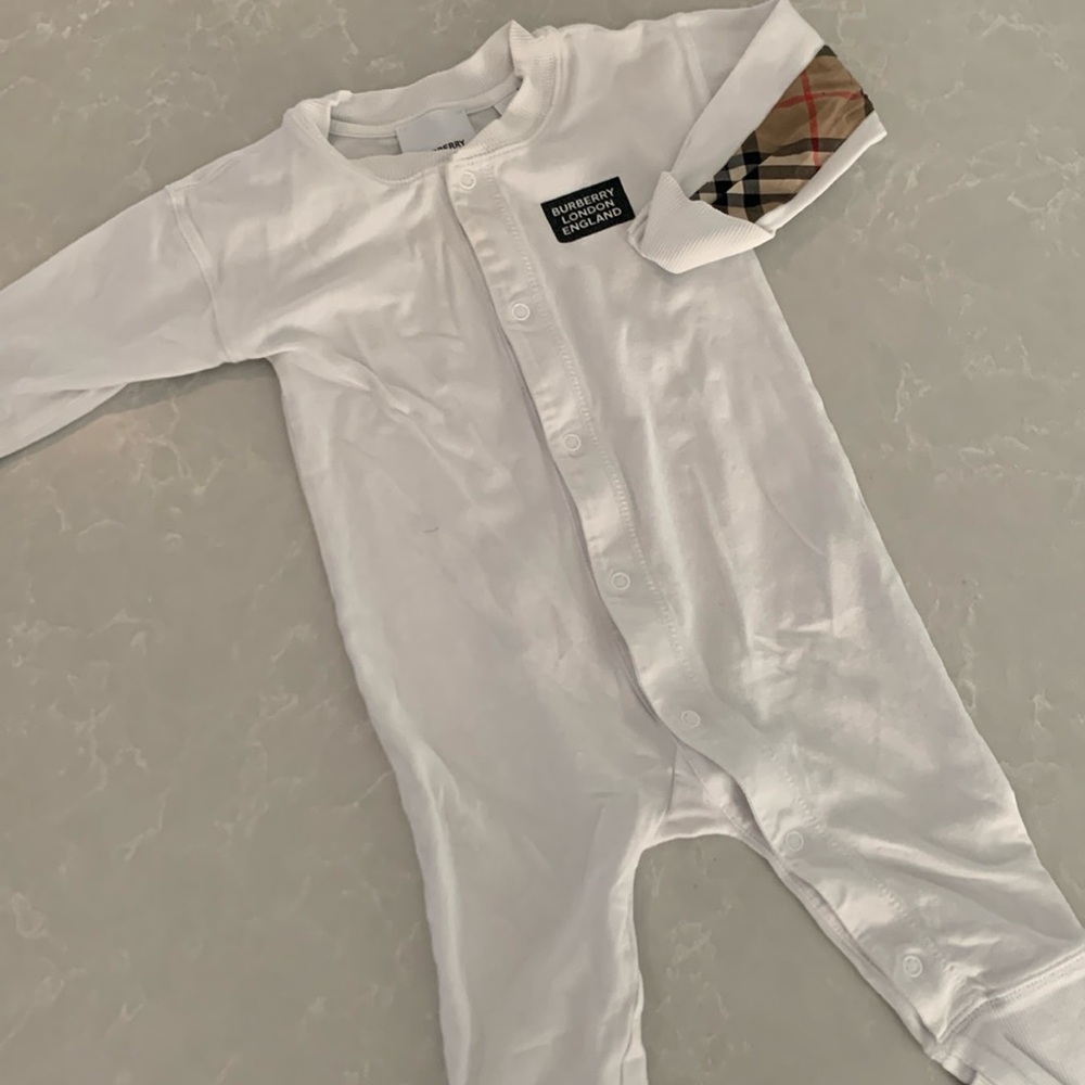 Burberry White and Plaid Kids One Piece Footie